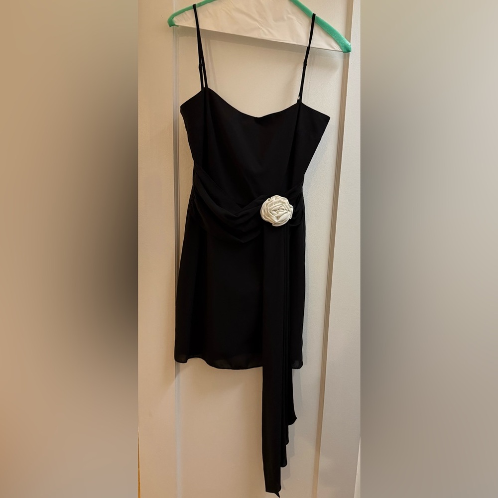 Amanda Uprichard Black Mini Dress with White Rose Detail